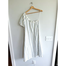 Load image into Gallery viewer, Madewell Seersucker Striped One-Shoulder Puff Sleeve Midi Dress White Blue M
