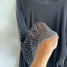Load image into Gallery viewer, Joseph Ribkoff Beaded Bell Sleeve Round Neck Knee Length Dress Black 14
