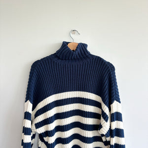 Madewell Wide Rib Turtleneck Sweater Navy White M