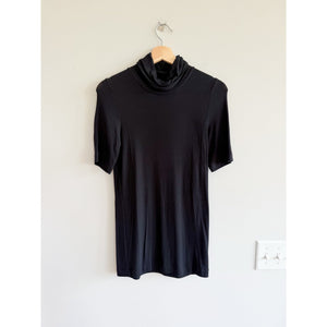 Theory Andersi Relaxed Cowl Neck Short Sleeve Blouse Black L NWT