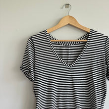 Load image into Gallery viewer, Lululemon Love Tee V-Neck Short Sleeve Top Modern Stripe Heathered Black White 6
