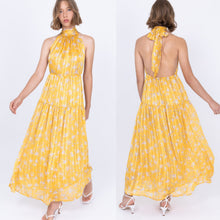 Load image into Gallery viewer, Sabina Musayev Donolita Sleeveless Floral Pleated Halter Maxi Dress Yellow M NWT
