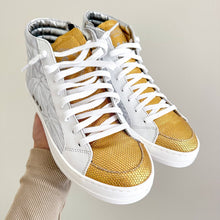 Load image into Gallery viewer, P448 Palm High Top Lace Up Round Toe Sneakers White/Gold 37
