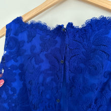 Load image into Gallery viewer, Tadashi Shoji Embroidered Lace Blouson Waist Dress Marna Blue 8

