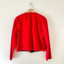 Load image into Gallery viewer, Elie Tahari Lamb Suede Asymmetrical Zip Moto Jacket Red L
