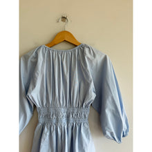 Load image into Gallery viewer, Wayf Leighton Poplin 3/4 Sleeve V-Neck Mini Dress Blue XS

