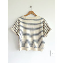Load image into Gallery viewer, Perfectwhitetee French Terry Striped V-Neck Short Sleeve T-Shirt Cream Blue M
