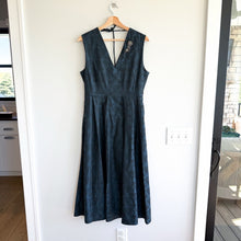 Load image into Gallery viewer, 'S Max Mara Lauren Flared Jacquard Sleeveless Dress Midnight Blue 12 NWT
