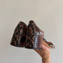 Load image into Gallery viewer, AGL Brenda Snake Embossed Leather Block Heel Sandals Brown 39.5
