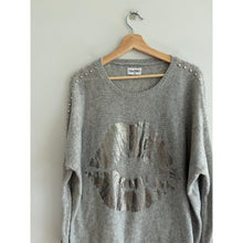 Load image into Gallery viewer, Lauren Moshi Cashmere Lip Graphic Knit Pullover Sweater Gray Silver XL
