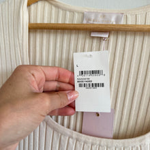 Load image into Gallery viewer, Rachel Parcell Ribbed Knit Scoop Neck Short Sleeve Midi Dress Beige Faded L
