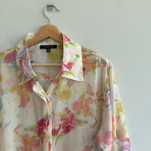 Load image into Gallery viewer, Fore Floral Semi-Sheer Long Sleeve Collared Button Up Shirt Cream Pink M

