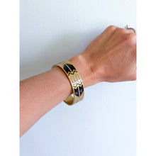 Load image into Gallery viewer, Ettika Gold Tone Black Enamel Geometric Cuff Bangle Bracelet Gold
