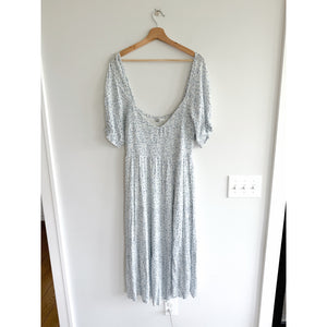 Abercrombie & Fitch Floral Print Smocked Side Slit Midi Dress Blue XL