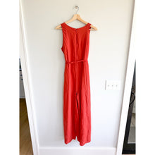Load image into Gallery viewer, Rachel Zoe Linen Sleeveless Belted Scoop Neck Wide Leg Jumpsuit Rust Orange 2
