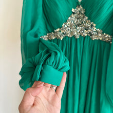Load image into Gallery viewer, Teri Jon by Rickie Freeman Crystal Embellished Pleated Maxi Gown Green 10
