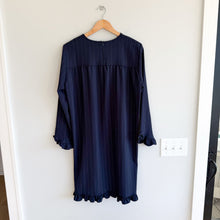 Load image into Gallery viewer, GANNI Clark Bateau Neckline Striped Ruffle Trim Long Sleeve Dress Navy White 42
