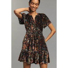 Load image into Gallery viewer, Anthropologie The Somerset Velvet Floral V-Neck Mini Dress Black M NWT
