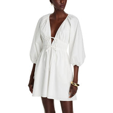 Load image into Gallery viewer, Wayf Leighton Poplin 3/4 Sleeve V-Neck Casual Mini Dress White XS

