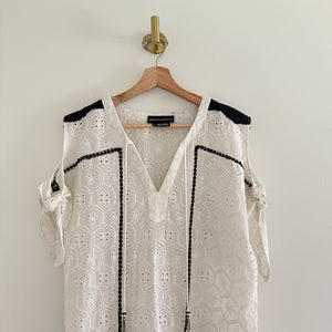 Anthropologie Hemant & Nandita Aditya Embroidered Eyelet Tassel Casual Mini Dress White M
