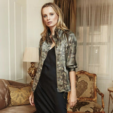 Load image into Gallery viewer, Cami NYC Quinn Silk Camouflage Print Zip Up Jacket Green L
