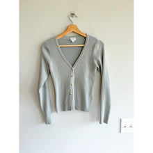 Load image into Gallery viewer, Le Lis Ribbed V-Neck Metallic Button Front Long Sleeve Cardigan Green S
