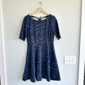 Kate Spade Ponte Leopard Print Lace Up Dress Light Adriatic Blue L