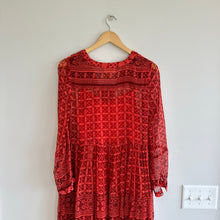 Load image into Gallery viewer, Anthropologie Maeve Canna Semi-Sheer V-Neck Mini Swing Dress Red 0
