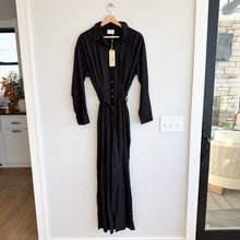 Load image into Gallery viewer, Allie Rose Linen Blend Belted Button Front Jumpsuit Black S
