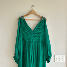Load image into Gallery viewer, Teri Jon by Rickie Freeman Crystal Embellished Pleated Maxi Gown Green 10
