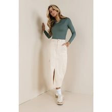 Load image into Gallery viewer, Böhme Khloe Denim Front Slit Cargo Pockets Midi Skirt Cream S NWT
