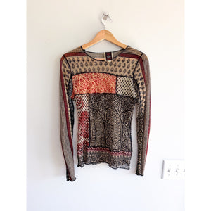 Rare Vintage Jean Paul Gaultier Maille Classique Patchwork Mesh Top Brown L