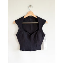 Load image into Gallery viewer, Alo Ribbed Sweetheart Short Sleeve Cropped Top Black M NWT
