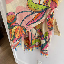 Load image into Gallery viewer, Aratta Silent Journery Floral Beaded Tassel Fringe Hem Kimono Top Pink OS NWT
