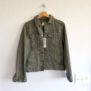 AG Adriano Goldschmied Robyn Button Up Fitted Stretch Denim Jacket Olive M NWT