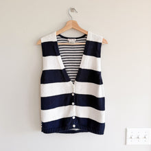 Load image into Gallery viewer, Talbots Knit Striped Button Front Cotton Sweater Vest Blue White S
