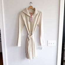 Load image into Gallery viewer, Julie Brown Snap Front Belted Oversized Collar Sweater Dress Ivory M NWT
