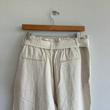 Load image into Gallery viewer, Ann Taylor Striped Belted Straight Leg High Rise Paperbag Pants Cream L

