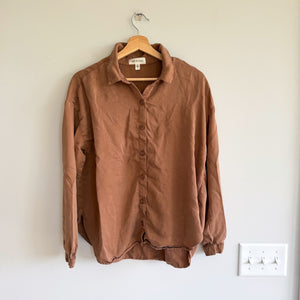 Cloth & Stone Lyocell Long Sleeve Button Up Shirt Brown L