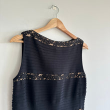 Load image into Gallery viewer, Tadashi Shoji Pleated Lace Sleeveless Boat Neck Mini Dress Black M
