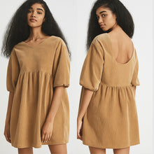Load image into Gallery viewer, Everlane The Corduroy 3/4 Sleeve Mini Dress Camel Tan XS
