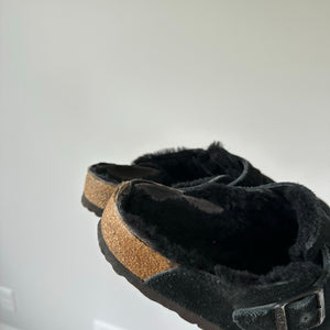 Birkenstock Boston Shearling Suede Leather Slip On Unisex Clogs Black 7