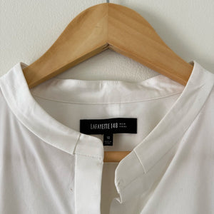 Lafayette 148 New York Long Sleeve High Low Hem Button Up Shirt White 10