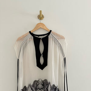 Silk Crystal Embellished Sheer Tie-Short Sleeve Swimwear Cover Up White/Black