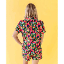 Load image into Gallery viewer, Bums &amp; Roses Parrot-Ise Found Collar Shirt &amp; Pajama Short Set Green Pink L NWT
