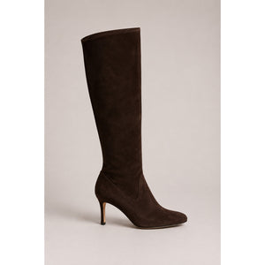 Manolo Blahnik Suede Pull-On Pointed Toe Tall Heeled Boots Brown 10.5