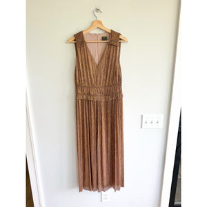 Anthropologie Taylor Metallic Chiffon Sleeveless Ruffles Midi Dress Bronze 8