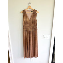 Load image into Gallery viewer, Anthropologie Taylor Metallic Chiffon Sleeveless Ruffles Midi Dress Bronze 8
