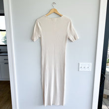 Load image into Gallery viewer, Rachel Parcell Ribbed Knit Scoop Neck Short Sleeve Midi Dress Beige Faded L
