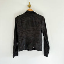 Load image into Gallery viewer, Level 99 Midnight Camo Zip Up Linen Blend Moto Jacket Green S
